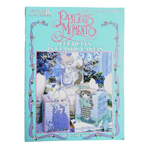 Vtg Precious Moments Tissue Box Covers Plastic Canvas Patterns Leisure Arts 1795 - Picture 1 of 5